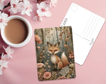 Postcard Print Woodland Fox | Retro| Single Postcard | A6 | 4x6 | Glossy finish | Rounded Corners | Penpals | Printed & Shipped | Gift