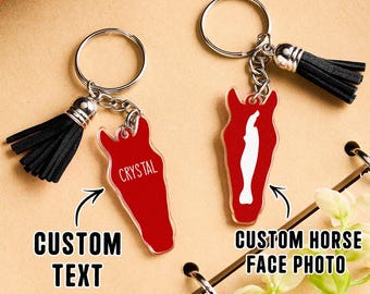 Personalized Horse Face Acrylic Keychain with Name & Tassel | Custom Text Keychain Gift for Horse Lovers