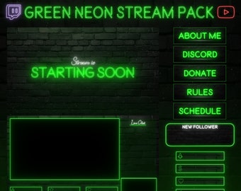 Pacchetto di sovrapposizione di flusso Green Neon / Twitch e YouTube (download immediato)