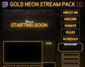 Gold Neon Stream Overlay Pack | Twitch & YouTube (Digital Download)