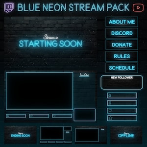Blue NEON Stream Pack | Instant Download | Twitch/YouTube Overlays | Neon | Overlay Pack