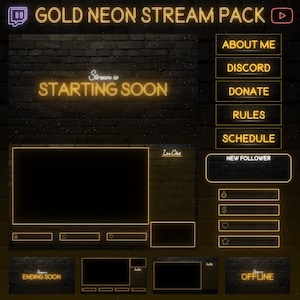 Gold NEON Stream Pack | Instant Download | Twitch/YouTube Overlays | Neon | Overlay Pack