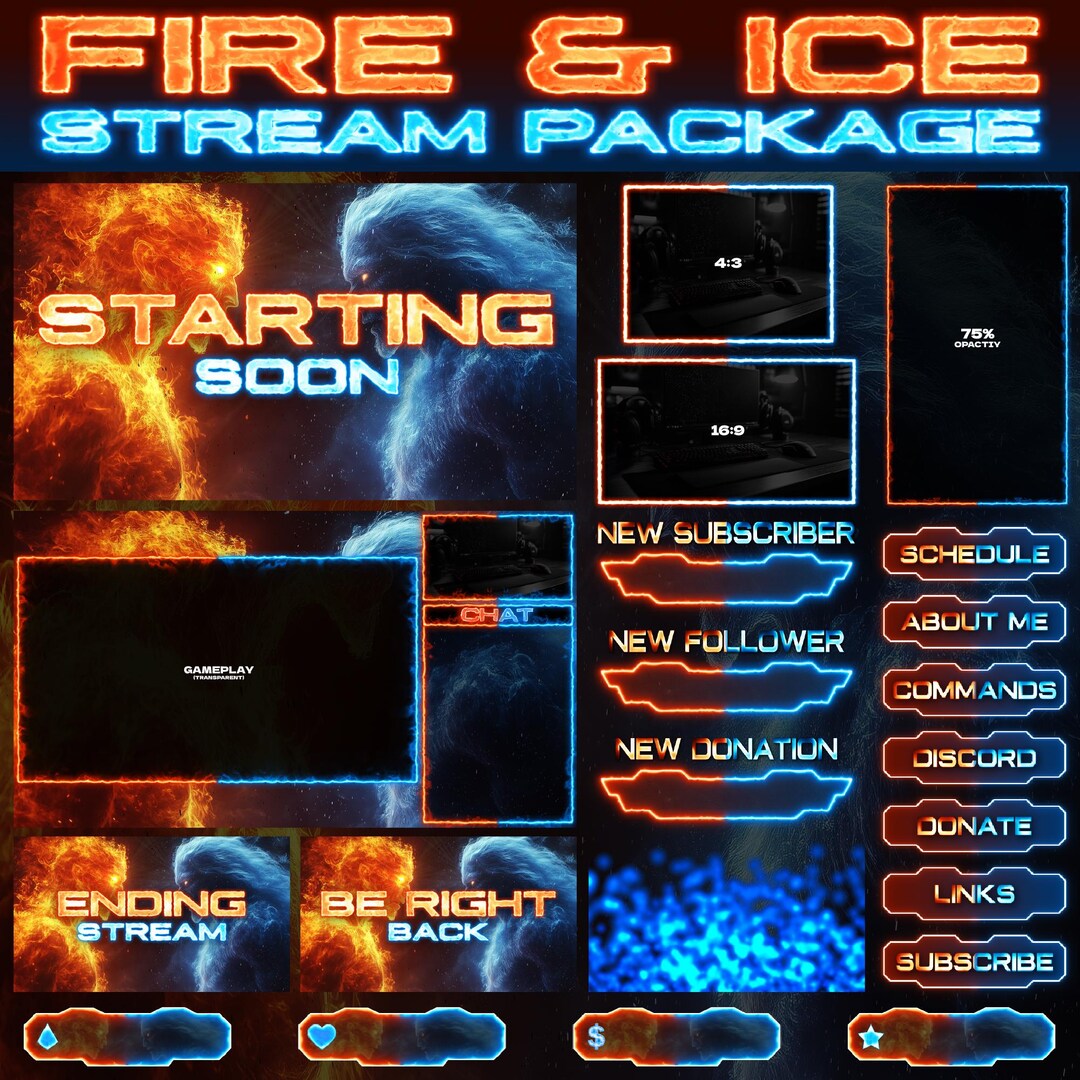 Fire & Ice Animated Stream Overlay Package (instant Download) - Etsy