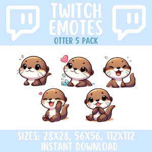 5 Pack of Cute Chibi Otter Emotes for Twitch/Discord/Youtube | Instant Download