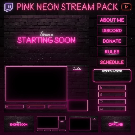 Pink Neon Stream Overlay Pack | Twitch & YouTube (Digital Download)