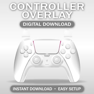 May include: A white game controller overlay with the text "CONTROLLER OVERLAY" and "DIGITAL DOWNLOAD" at the top. The bottom of the image reads "INSTANT DOWNLOAD • EASY SETUP". The controller has a white body with pink accents.