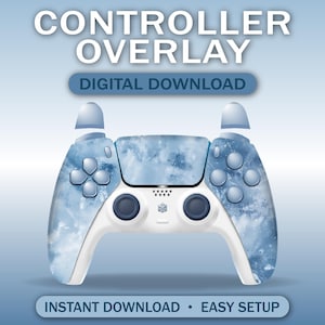 May include: A white and blue controller overlay with a cloud-like pattern. The text "CONTROLLER OVERLAY" and "DIGITAL DOWNLOAD" are at the top. The bottom text reads "INSTANT DOWNLOAD • EASY SETUP".
