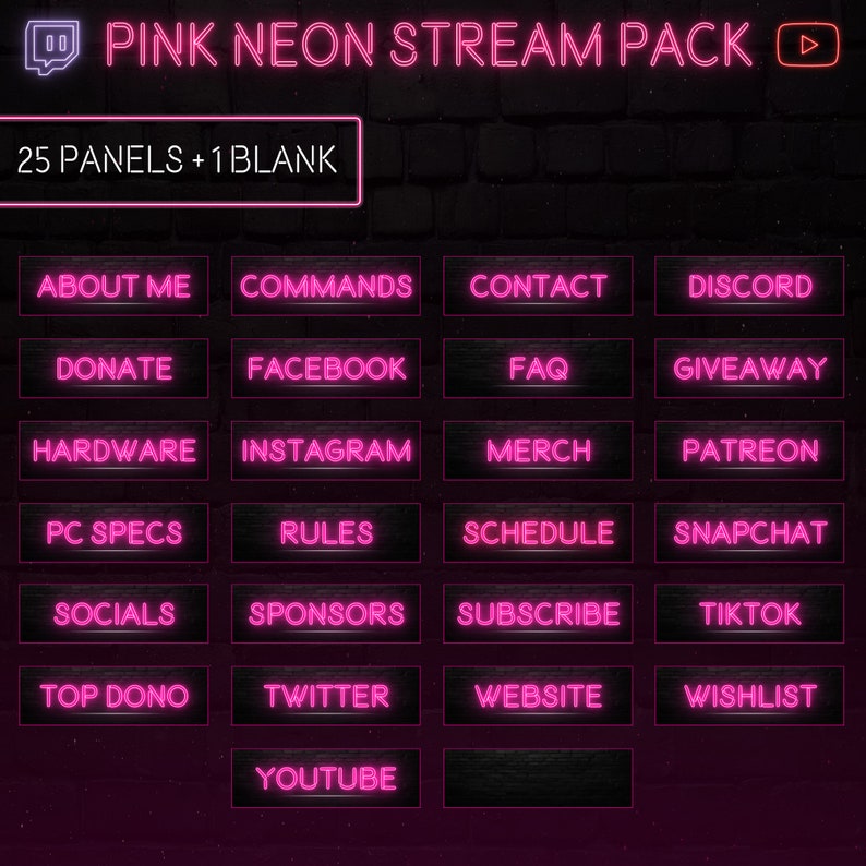 Pink Neon Stream Overlay Pack | Twitch & Youtube (digital Download) - Etsy