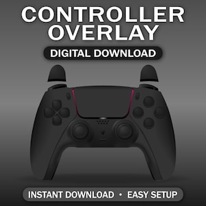 May include: A black game controller overlay with the text "CONTROLLER OVERLAY" and "DIGITAL DOWNLOAD". The controller has pink accents and the text "INSTANT DOWNLOAD • EASY SETUP" at the bottom.