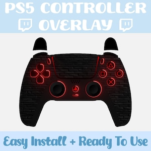 Puede incluir: Un mando de PlayStation 5 negro con un diseño de ladrillo. El mando tiene botones rojos brillantes y un logotipo de PlayStation rojo brillante. El mando está aislado sobre un fondo blanco.