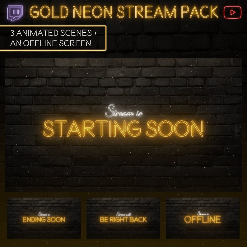 Gold Neon Stream Overlay Pack | Twitch & Youtube (digital Download) - Etsy