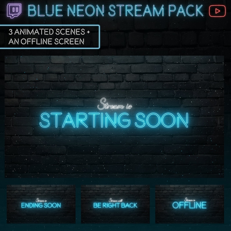 Stream Screen Blue Blue Neon Stream Overlay Pack | Twitch, Youtube (instant Download) - Etsy