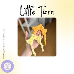 May include: Two crocheted headbands in yellow and orange, shaped like stars. The headbands are called "Little Tiara".