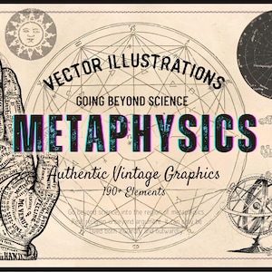 Metafísica Más de 190 ilustraciones vectoriales, auténticos gráficos vintage, símbolos místicos, astronomía, astrología y alquimia, lectura de la palma, IMPRIMIBLE
