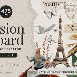 Bundle de créateur de collage Vision Board, 475 cliparts, affirmation de soi motivante positivité, lot de cliparts prédéfinis, découpes, PNG, imprimable