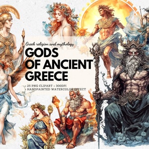 25 dei dell'antica Grecia Pacchetto di clipart ad acquerello, Clipart prefabbricato, religione e mitologia greca, Dei dell'Olimpo, Immortali, Dea, Stampabile
