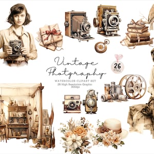 26 Vintage Fotografie Herbstfarben Herbstfarben, Clipart Sammlung, Vintage Kameras, eleganter Landhausstil, PNG, Grafik, DIY, Printable