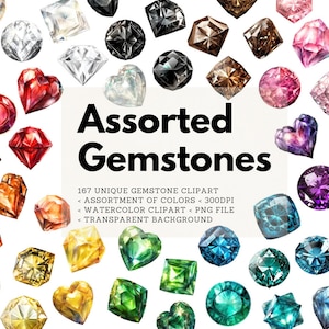 167 bellissimi set di clipart di pietre preziose assortite, pietre preziose, diamanti opali smeraldo rubino cristalli, PNG, arte personalizzabile fai da te, stampabile