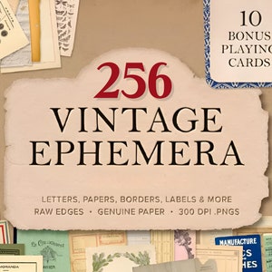 256 Vintage Ephemera Bundle, Collage, Briefe, Papiere, Rahmen, Etiketten, Zeichnungen, Diagramme und Karten, DIY anpassbar, PNG, Printable