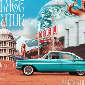 Mundos fantásticos: creador de collages de nostalgia retro de moda, paquete de más de 420 imágenes prediseñadas, collage prefabricado, carteles y fondos, PNG, imprimible