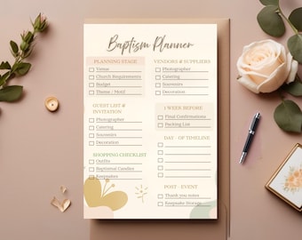 Baptism Planner Printable and Editable Ceremony and Reception Organizer Baby Christening Checklist Digital Download Canva Template 8.5 x 11