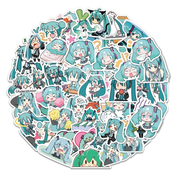 60 pegatinas de Hatsune Miku, pegatinas para iPad, pegatinas para casco, pegatinas para libros