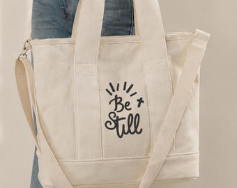 Personalized Large Canvas Bible Tote Bag, Multi Pocket Church Carry Bag, Bible Study Bag, Catholic Gift, Faith Gift for Believers   HG