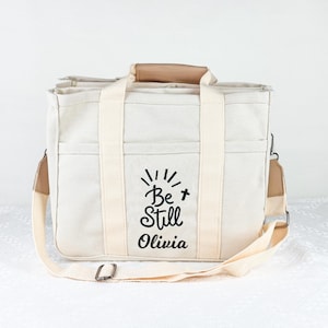 Personalized Large Canvas Bible Tote Bag – Multi-Pocket Satchel for Women, Church, Bible Study, and Christian Gifts, Mother's Day Gifts HG