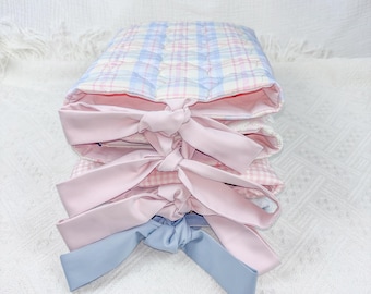 Personalized Quilted Book Sleeve: Embroidered Floral Cotton Cover with Ribbon