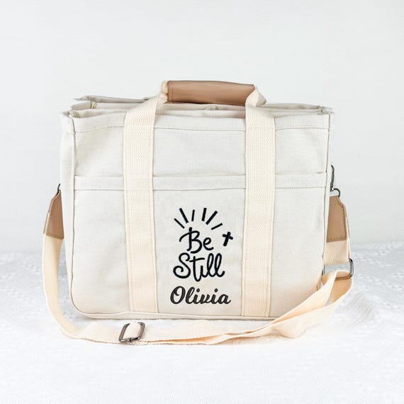 Personalized Large Canvas Bible Tote Bag – Multi-Pocket Satchel for Women, Church Carry Bag, Bible Study Bag, Christian Gifts HG