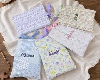 Personalized Hade-made Floral Book Sleeve: Embroidered Bible or Kindle Sleeve, Custom Quilted Bible Sleeve , Easter gifts