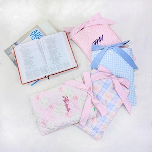 Personalized Hade-made Quilted Book Cover, Embroidered Bible or Kindle Sleeve, Quilted Bible Sleeve