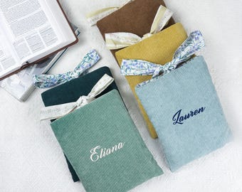 Personalized Corduroy Book Cover: Embroidered Bible or Kindle Sleeve
