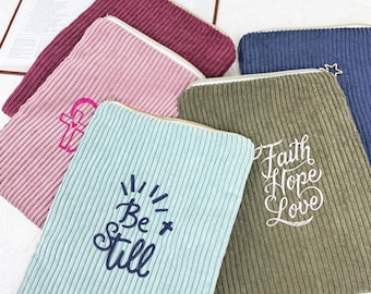 Embroidered Corduroy Zipper Book Sleeve, Personalized Protective Case with Metal Zipper for Books and E Readers, Mothers Day Gift  HG