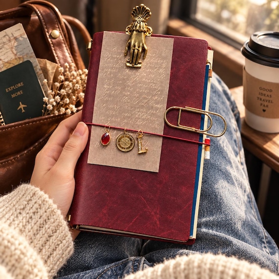 Personalized A5 Slim Leather Journal, Refillable Notebook with Charms, Custom Name Crazy Horse Leather Journal