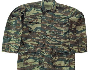 Chaqueta militar táctica vintage de camuflaje de lagarto del ejército griego, talla XL/XXL.