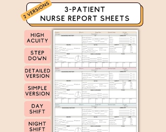 High Acuity Nurse Report Sheet for Step Down Nurse Report Sheet for High Acuity Med Surg Telemetry RN Brain Sheet Digital PDF Download