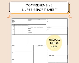 Nursing Report Sheet for Nurse Cheat Sheet Nurse Brain Sheet ICU MedSurg Report Sheet for Nursing Handoff Tool for ICU Nurse
