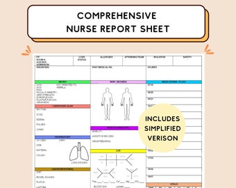 Nursing Report Sheet for Nurse Cheat Sheet Nurse Brain Sheet ICU MedSurg Report Sheet for Nursing Handoff Tool for ICU Nurse