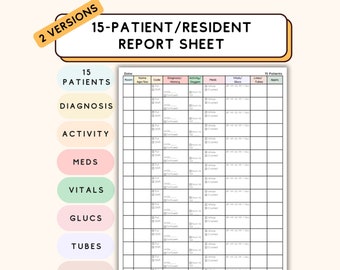 Long Term Care Report Sheet for 15 Patients Long Term Care Report Sheet for LTC Patient Report Sheet for Nurse LTC Report Sheet PDF Download