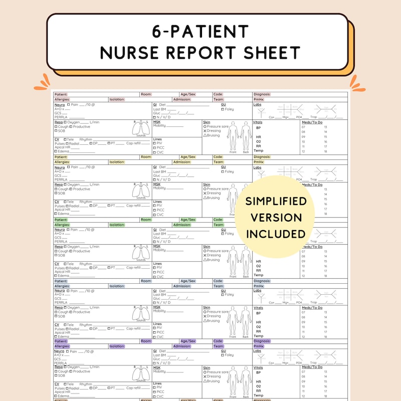 Nurse Patient Care Sheet Etsy