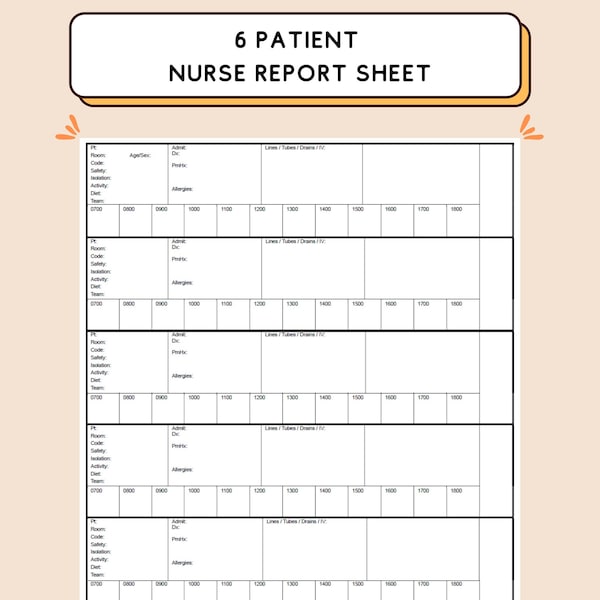 6 Patient Nursing Report Sheet for Nurse Cheat Sheet Nurse Brain Sheet MedSurg Brain Sheet for Nursing Student Report Sheet