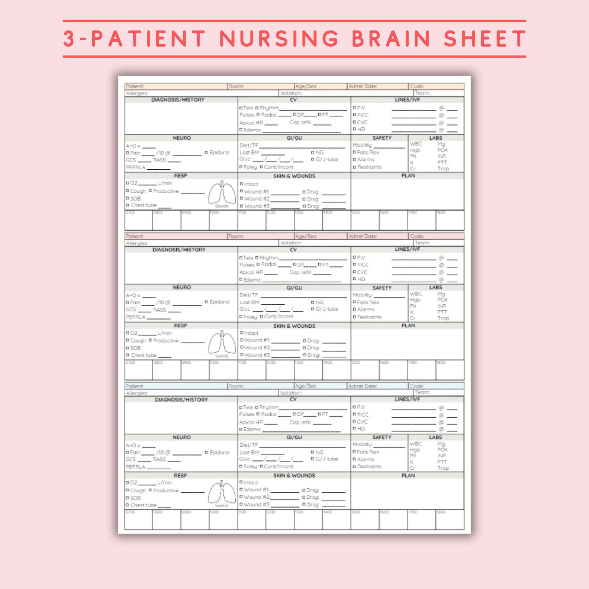 Nursing Report Sheet for 3 Patient Nurse Brain Sheet for Nursing Student Brain Sheet for 3 Patient Nursing Brain Sheet for New Grad Nurse RN