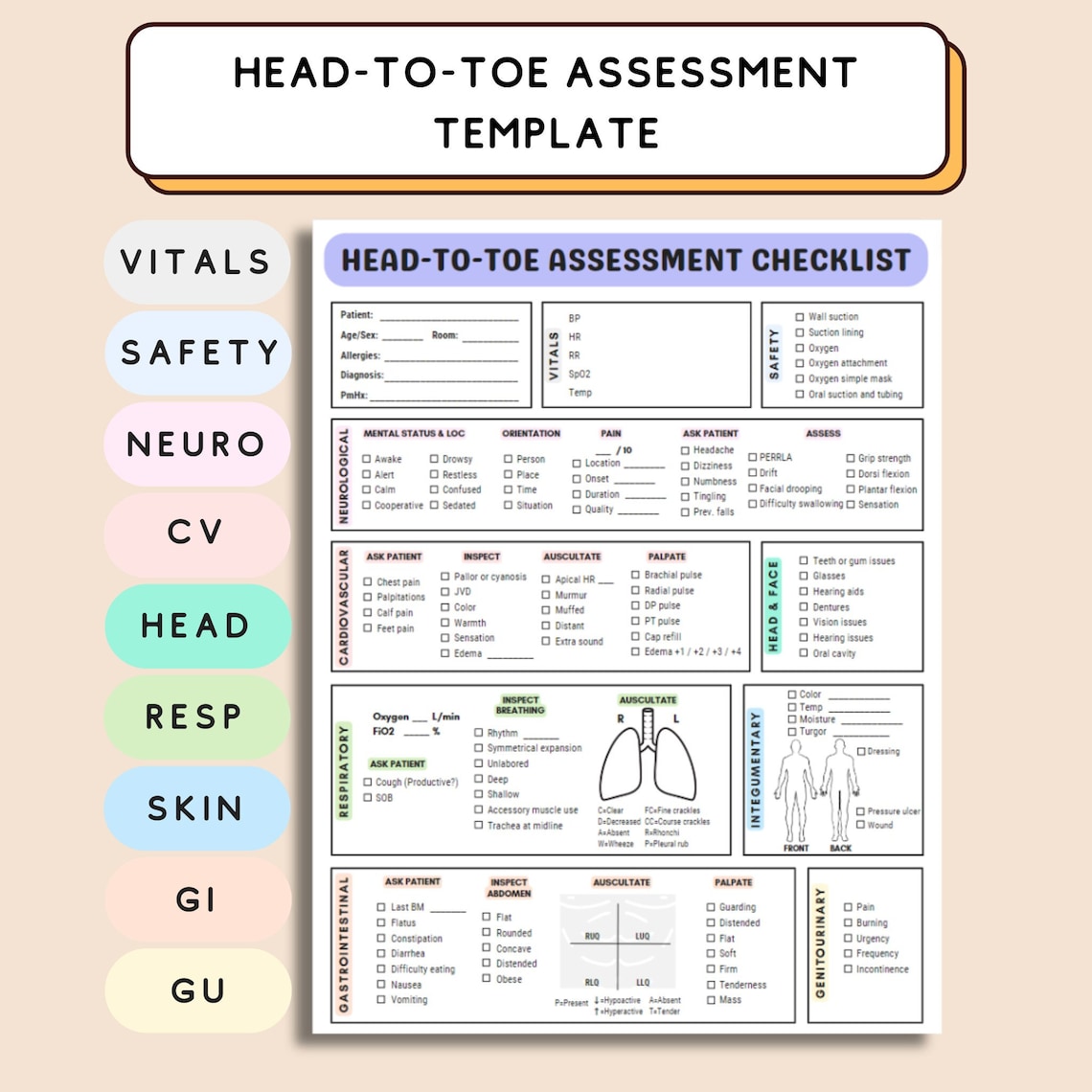 Head to Toe Assessment Template for Nursing Student Head to Toe