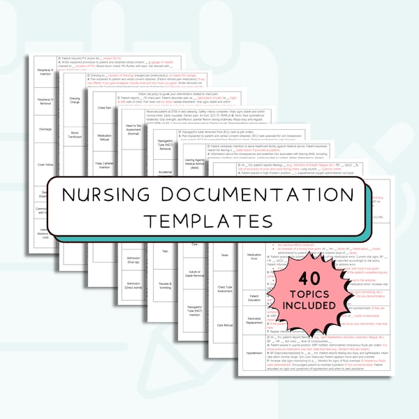 Nursing Documentation Template for Nursing Student Documentation Guide for New Grad Nurse Charting Guide for Nursing Student 40 Topics PDF