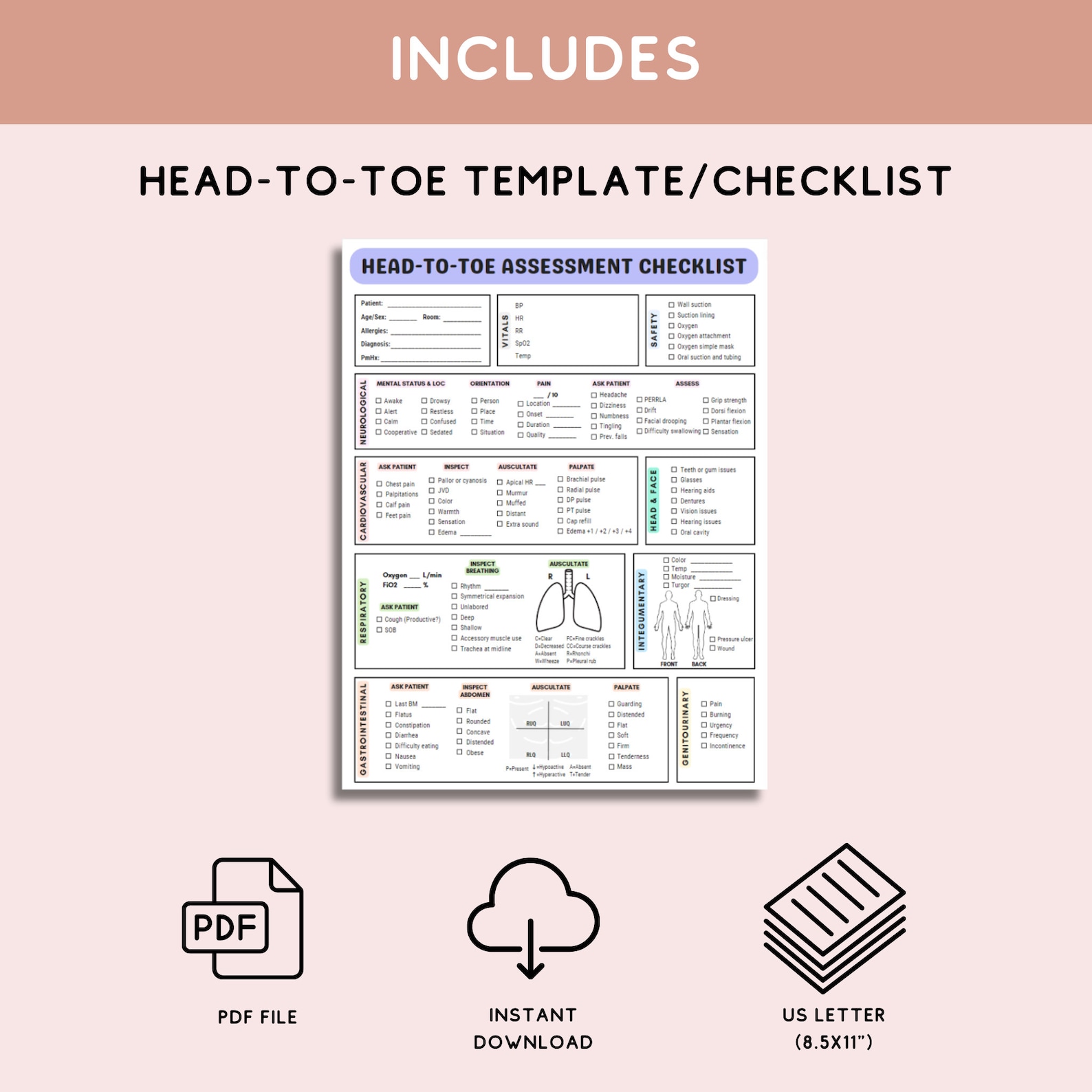 Head-to-toe Assessment Guide for Nursing Student Head to Toe Template ...