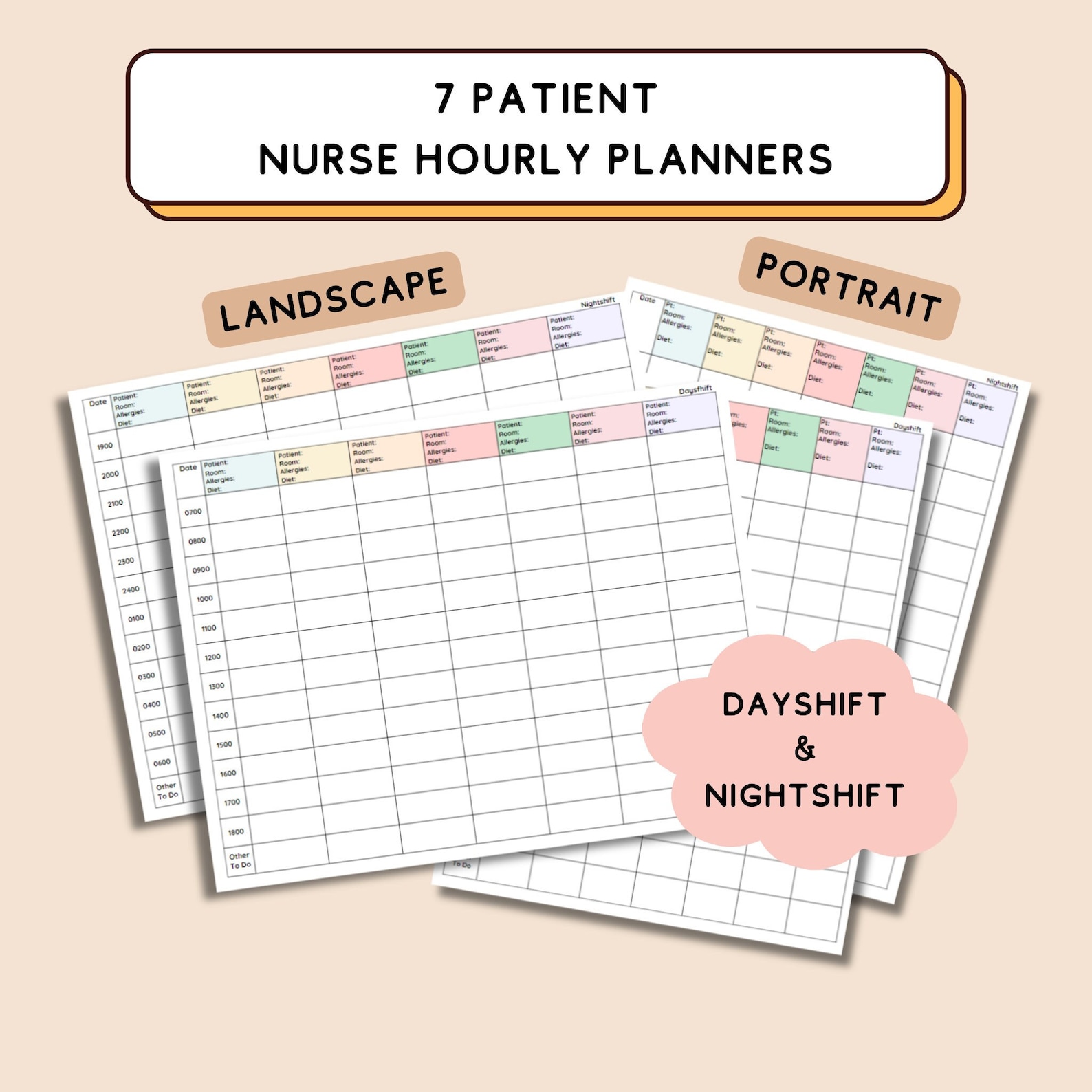 Task Tracker For Nurses Example Hourly Nurse Planner for 7 Patient Nursing Hourly to Do Tracker for ...