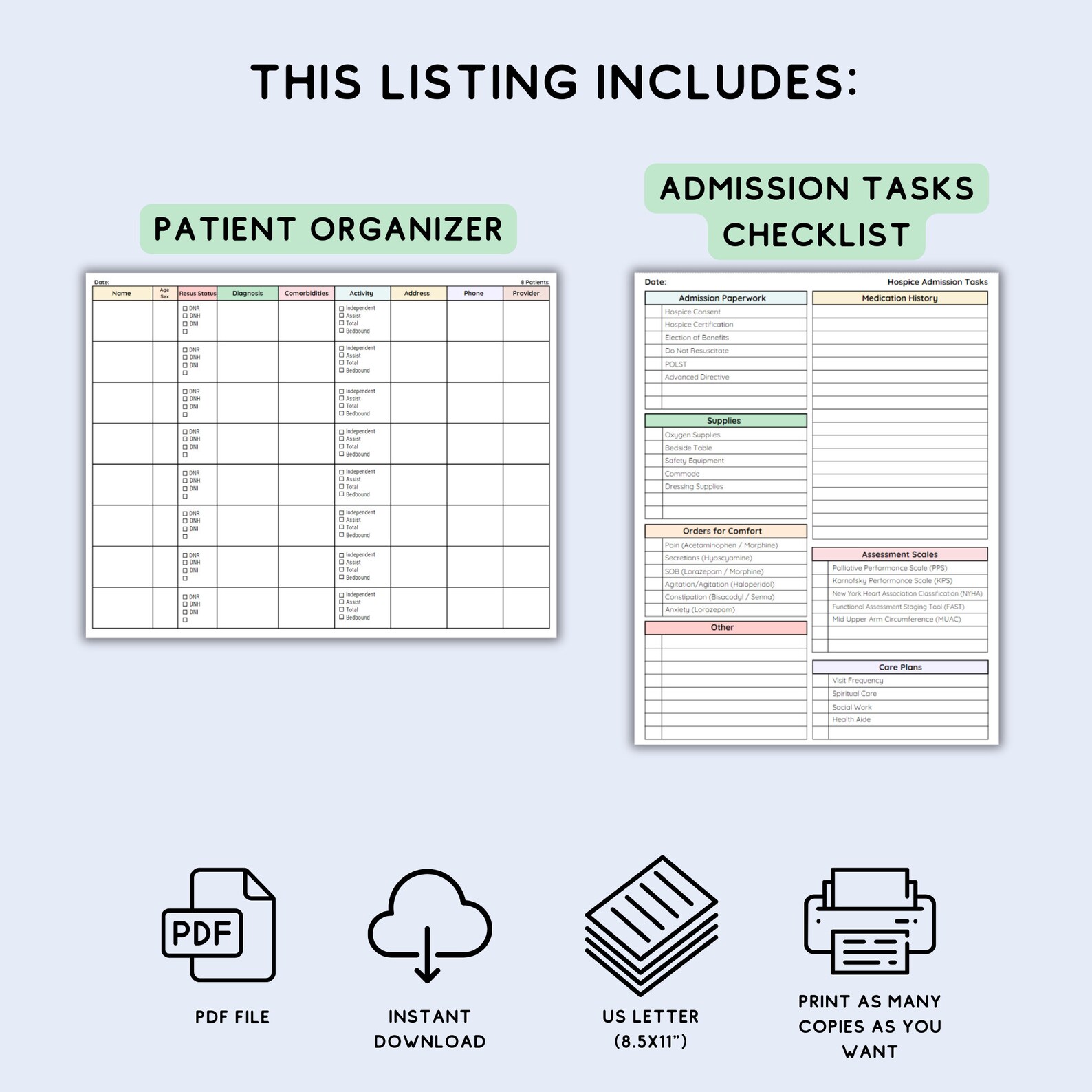 Hospice Care Organizer for Hospice Nurse Patient Sheet for Hospice ...