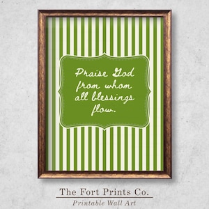 Praise God From Whom All Blessings Flow Printable, Doxology Christian Wall Art, Green Scripture Print, Faith Based Home Decor, Stripe Print