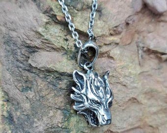 925 STERLING SILVER WOLF head pendant